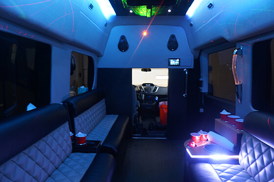 prom party buses with fiber optic lights